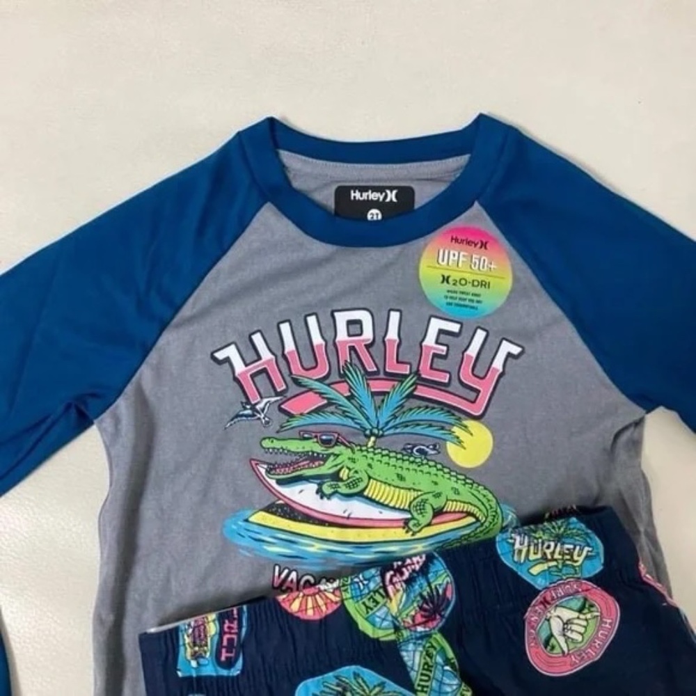 Hurley 2 pieces long sleeve beach palm active shorts set 8007 - Picture 5 of 6